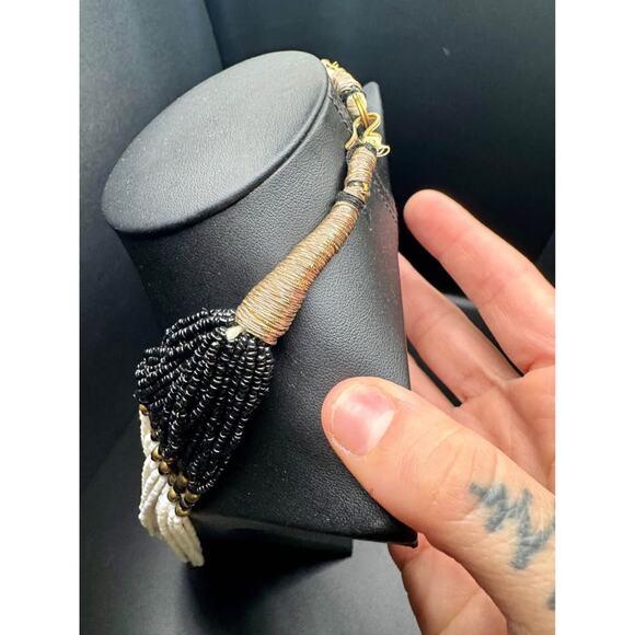 Vintage Handmade Multistring White and black Beaded Statement Necklace - Picture 7 of 9